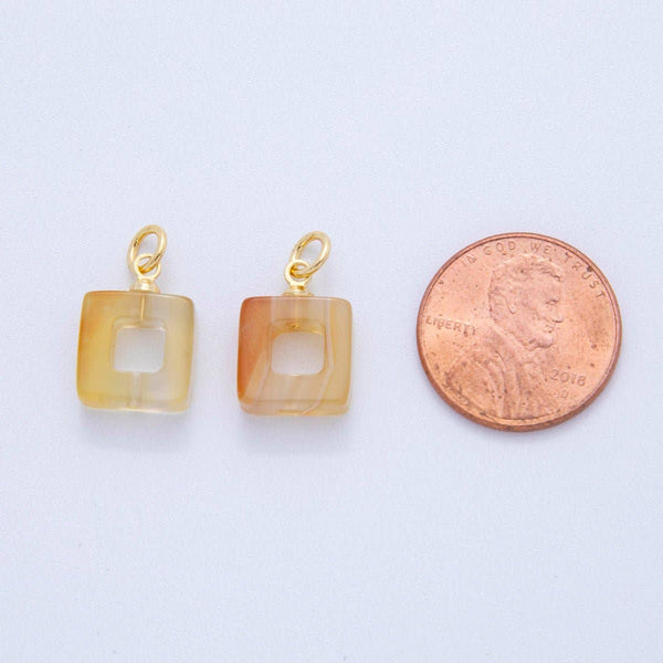 18K Gold Filled Orange Citrine Open Square Gemstone Charm | AG295