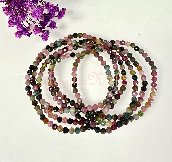 Natural Watermelon Tourmaline 4mm Faceted Stretch bracelet