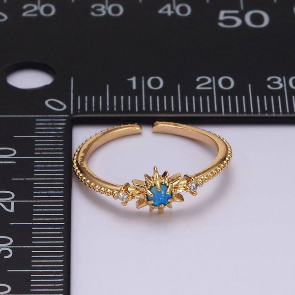 14K Gold Filled White, Blue Opal Celestial Star Micro Paved Dotted Ring in Gold & Silver | O1160 - O1163