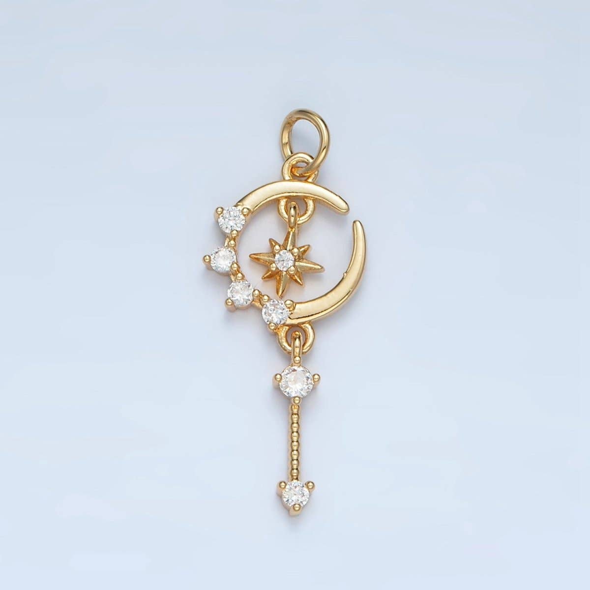24K Gold Filled Celestial Crescent Moon CZ Drop Charm | M044