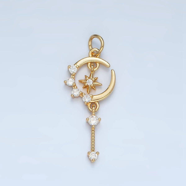 24K Gold Filled Celestial Crescent Moon CZ Drop Charm | M044