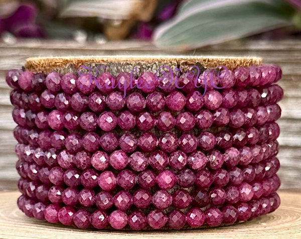 Natural Ruby Faceted 4mm 7.5” Crystal Bracelet
