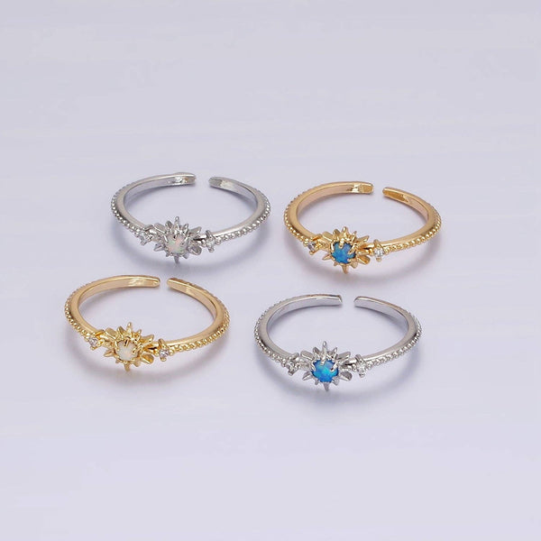 14K Gold Filled White, Blue Opal Celestial Star Micro Paved Dotted Ring in Gold & Silver | O1160 - O1163