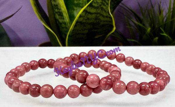 6mm Natural Pink Rhodonite Crystal Healing Stretch Bracelets