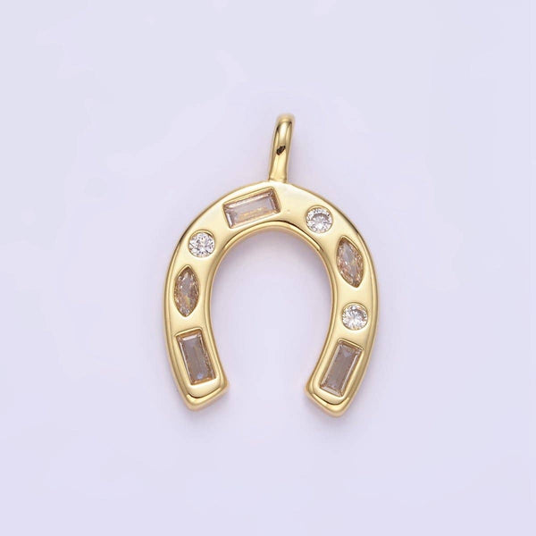 24K Gold Filled Clear CZ Baguette Sphere Horseshoe Pendant | AA1331
