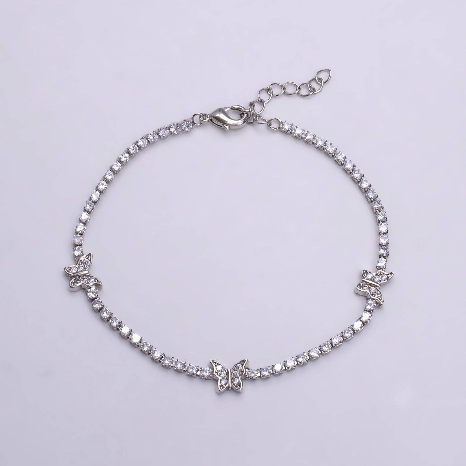 7" Gold Filled Clear CZ Butterfly Tennis Chain Bracelet
