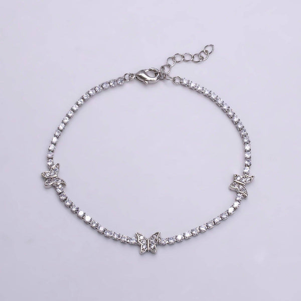 7" Gold Filled Clear CZ Butterfly Tennis Chain Bracelet