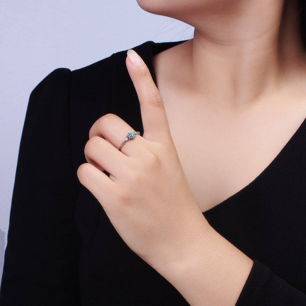 14K Gold Filled White, Blue Opal Celestial Star Micro Paved Dotted Ring in Gold & Silver | O1160 - O1163