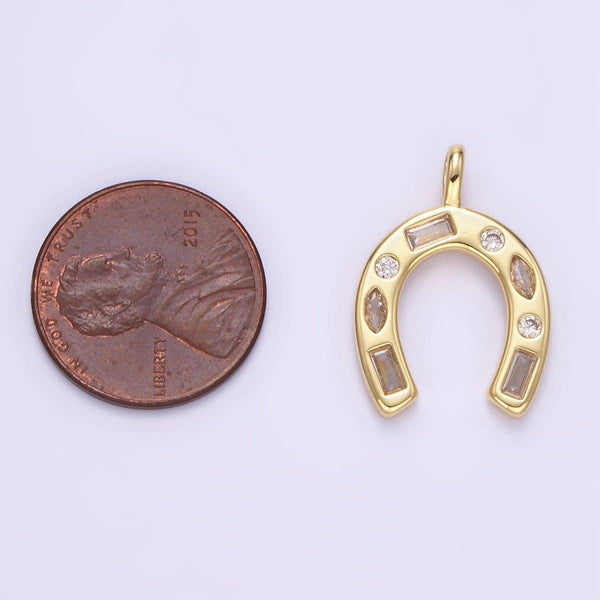 24K Gold Filled Clear CZ Baguette Sphere Horseshoe Pendant | AA1331