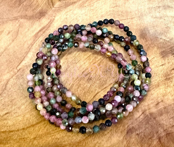 Natural Watermelon Tourmaline 4mm Faceted Stretch bracelet