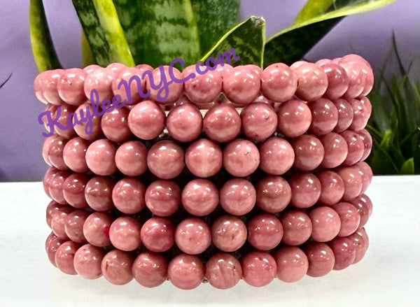 6mm Natural Pink Rhodonite Crystal Healing Stretch Bracelets