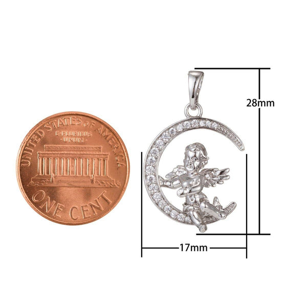 White Gold Filled Micro Pave CZ Angel Pendant Charm, Micro Pave CZ Pendant Charm, White Gold Filled Pendant, For DIY Jewelry I-467