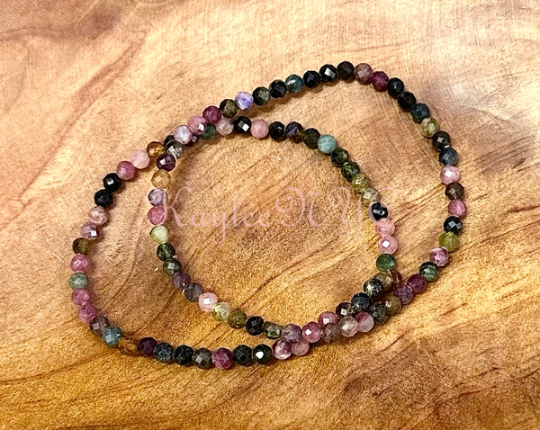 Natural Watermelon Tourmaline 4mm Faceted Stretch bracelet