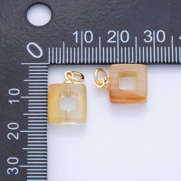 18K Gold Filled Orange Citrine Open Square Gemstone Charm | AG295