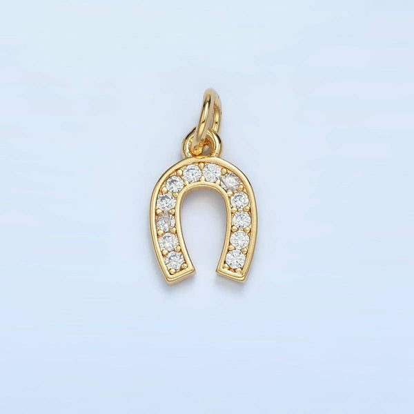 24K Gold Filled Clear CZ Micro Paved Horseshoe Charm | M019