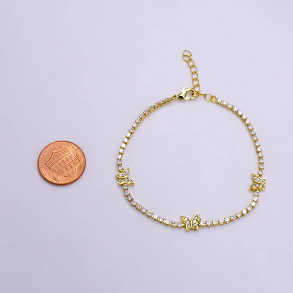7" Gold Filled Clear CZ Butterfly Tennis Chain Bracelet