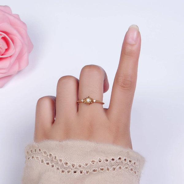 14K Gold Filled White, Blue Opal Celestial Star Micro Paved Dotted Ring in Gold & Silver | O1160 - O1163