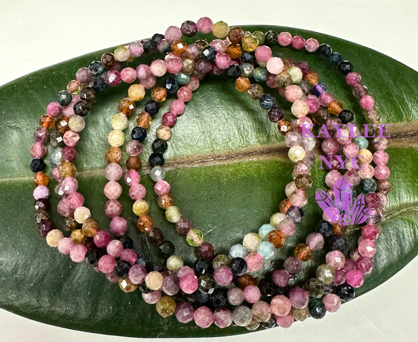 Natural Watermelon Tourmaline 4mm Faceted Stretch bracelet