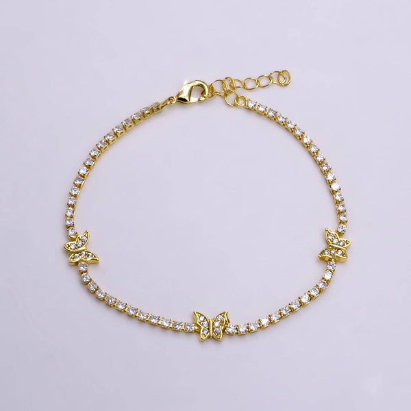 7" Gold Filled Clear CZ Butterfly Tennis Chain Bracelet