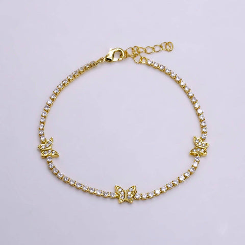 7" Gold Filled Clear CZ Butterfly Tennis Chain Bracelet