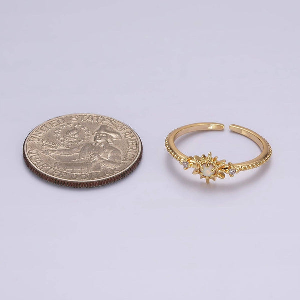 14K Gold Filled White, Blue Opal Celestial Star Micro Paved Dotted Ring in Gold & Silver | O1160 - O1163