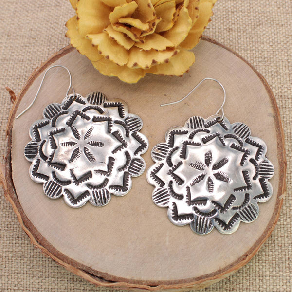 Textured Silver Concho Earrings