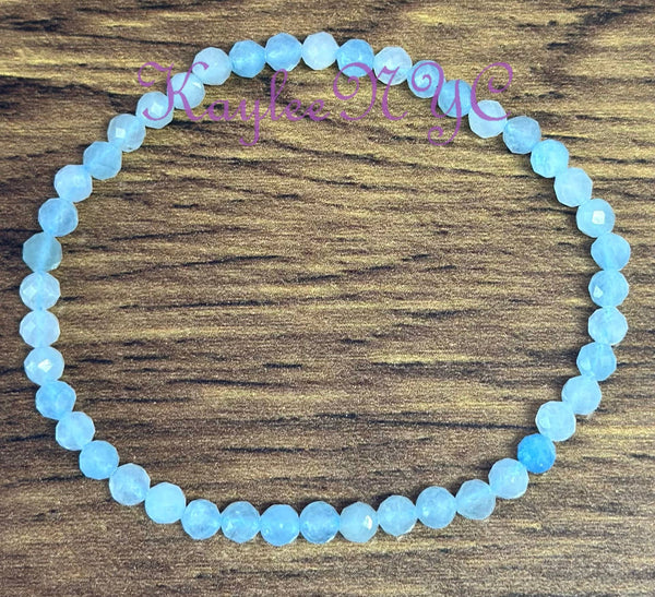 Natural Aquamarine Faceted 4mm 7.5" Crystal Stretch Bracelet
