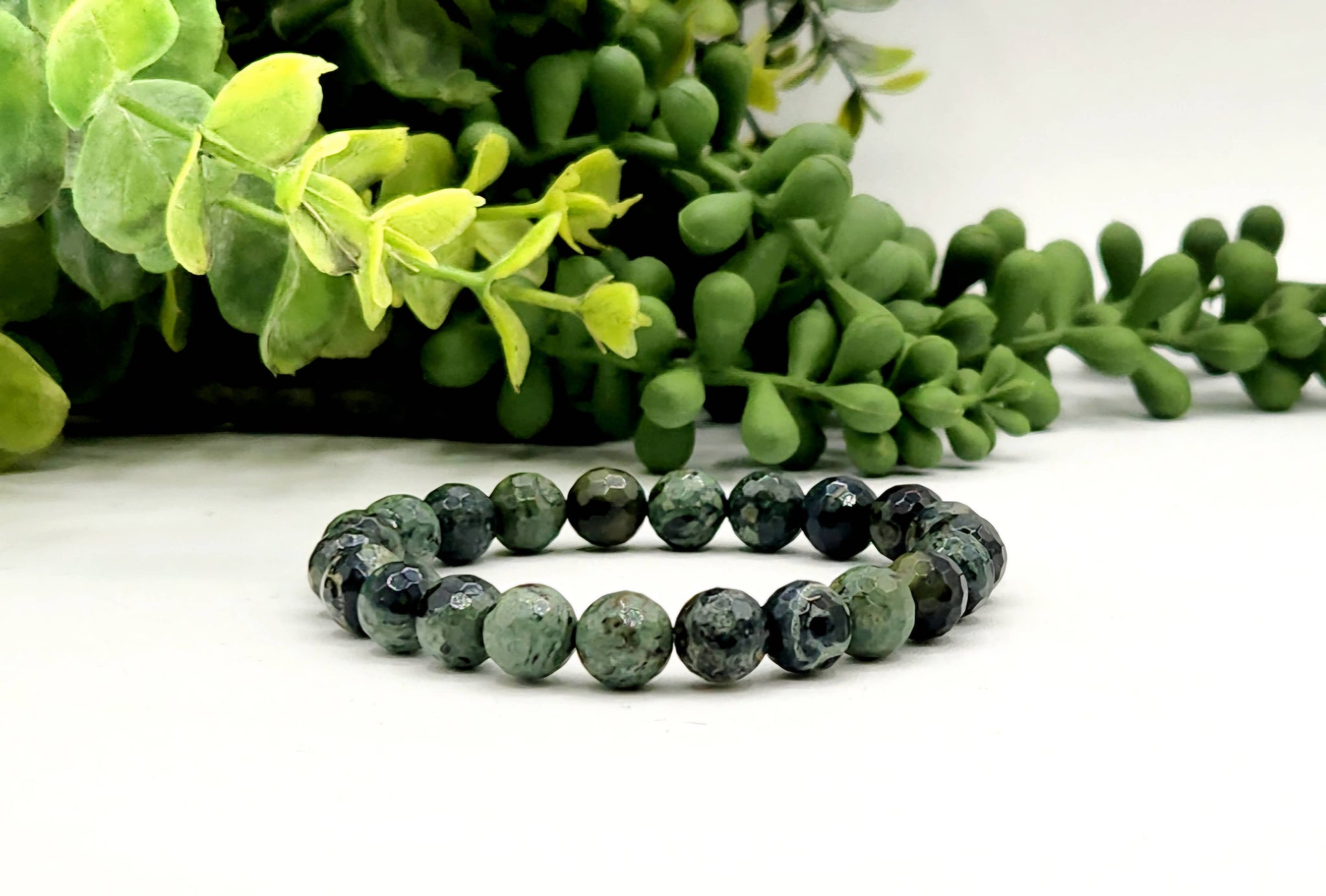 Kambaba Jasper 8mm Faceted Stretchable Bracelet-7.5" Long