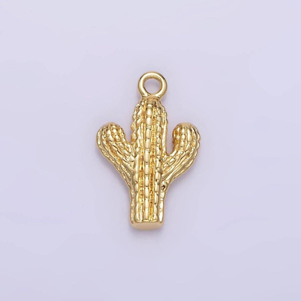 14K Gold Filled Cactus Plant Nature Textured Charm in Gold & Silver | W532