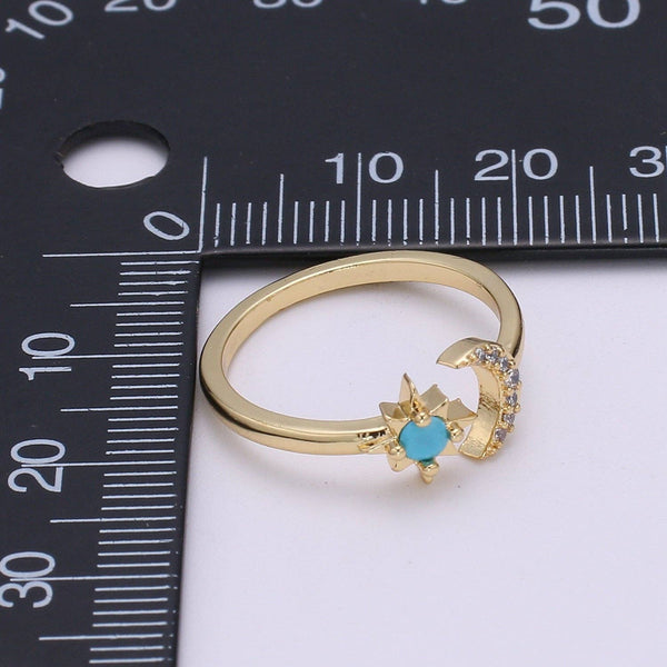 14K Gold Open Moon & Star Ring, crescent moon ring, Adjustable Wrap Ring, love you to the moon ring, dainty moon ring O-283