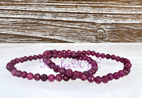Natural Ruby Faceted 4mm 7.5” Crystal Bracelet