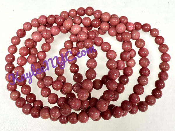 6mm Natural Pink Rhodonite Crystal Healing Stretch Bracelets