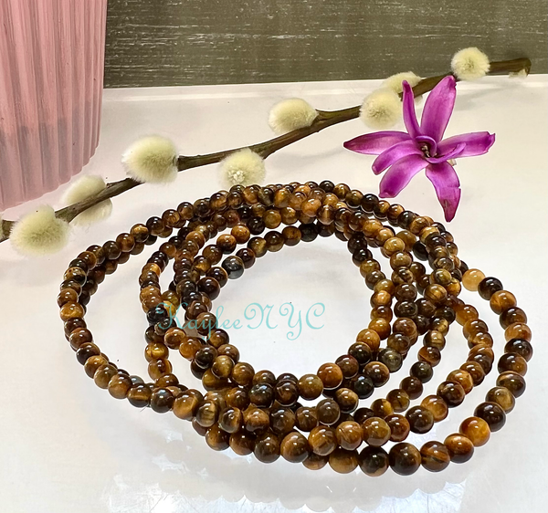 4mm Natural Tiger Eye Crystal Healing Stretch Bracelet 7.5"