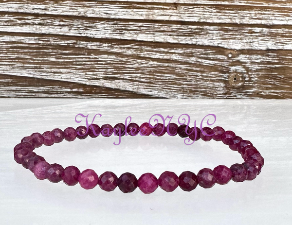 Natural Ruby Faceted 4mm 7.5” Crystal Bracelet