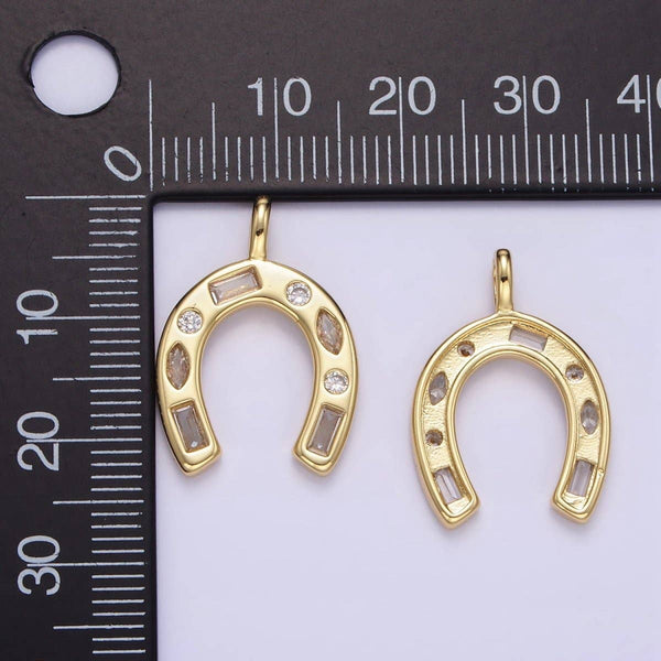 24K Gold Filled Clear CZ Baguette Sphere Horseshoe Pendant | AA1331