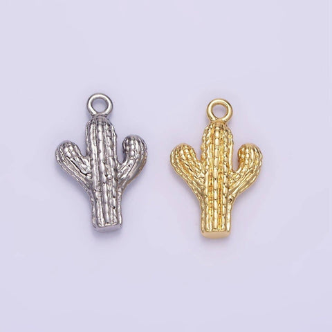 14K Gold Filled Cactus Plant Nature Textured Charm in Gold & Silver | W532
