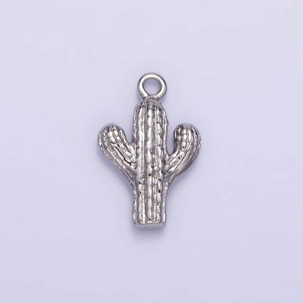 14K Gold Filled Cactus Plant Nature Textured Charm in Gold & Silver | W532