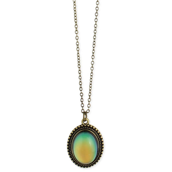 Burnished Gold Oval Mood Pendant Necklace
