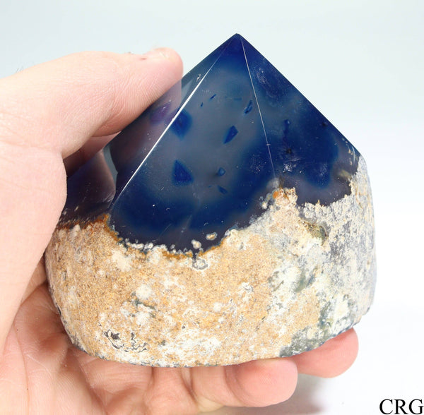 QTY 1 - Blue Agate Top Polished Point with Cut Base