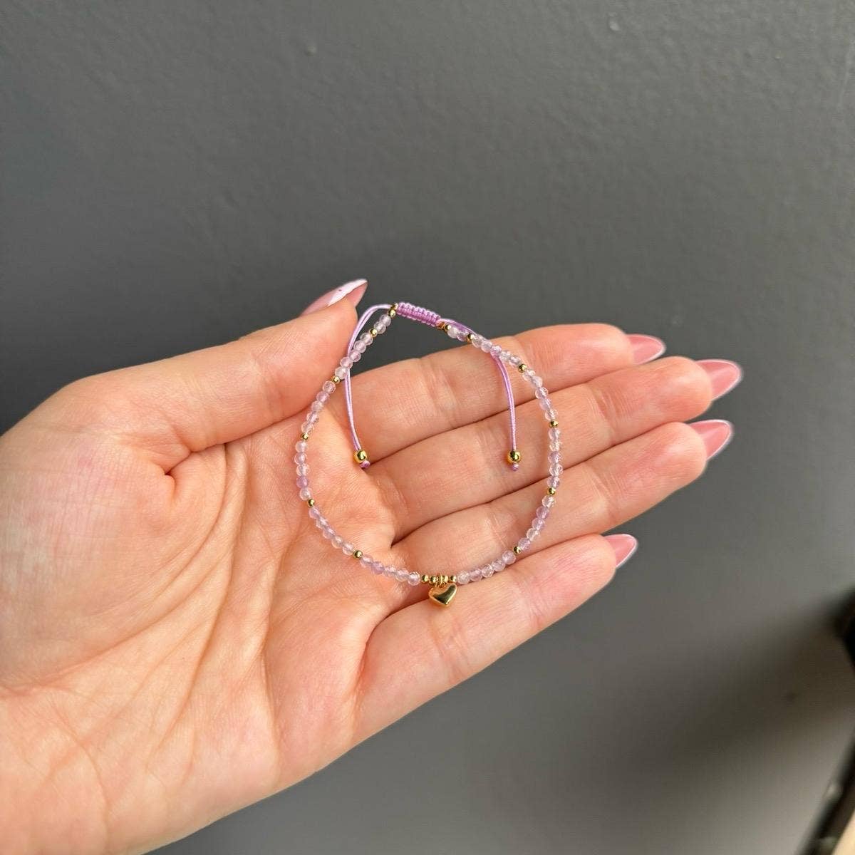 Ametrine Heart Charm Beaded Adjustable Bracelet