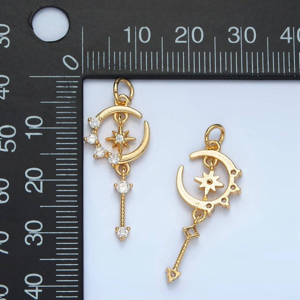 24K Gold Filled Celestial Crescent Moon CZ Drop Charm | M044