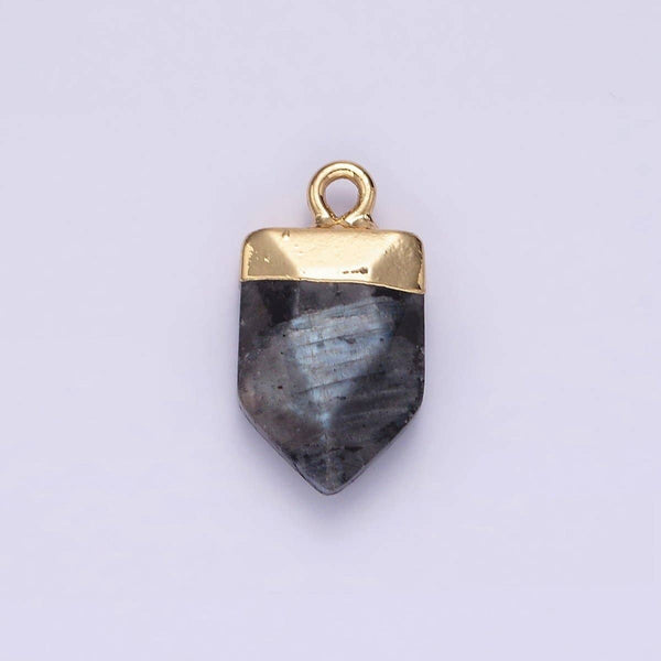 Gemstone Pointed Pendant Stone Crystal, Amethyst, Quartz, Labradorite, Amazonite, Teal Gold Plated N1728 N1729 N1730 N1731 N1732
