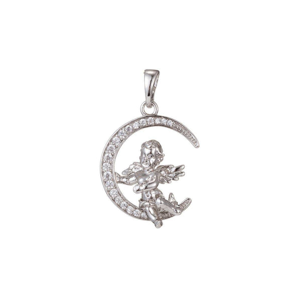 White Gold Filled Micro Pave CZ Angel Pendant Charm, Micro Pave CZ Pendant Charm, White Gold Filled Pendant, For DIY Jewelry I-467