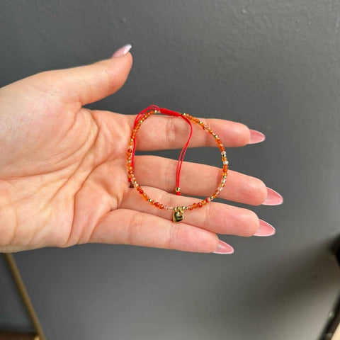 Carnelian Heart Charm Beaded Adjustable Bracelet