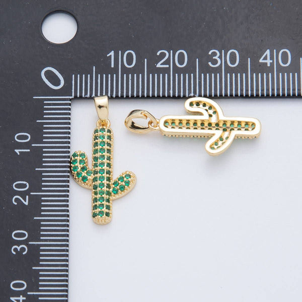 18K Gold Filled Green Micro Paved CZ Cactus Plant Pendant | AH779