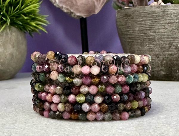 Natural Watermelon Tourmaline 4mm Faceted Stretch bracelet