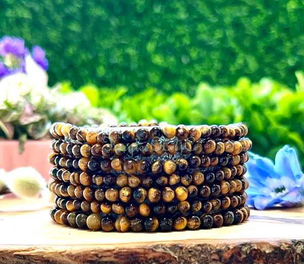 4mm Natural Tiger Eye Crystal Healing Stretch Bracelet 7.5"