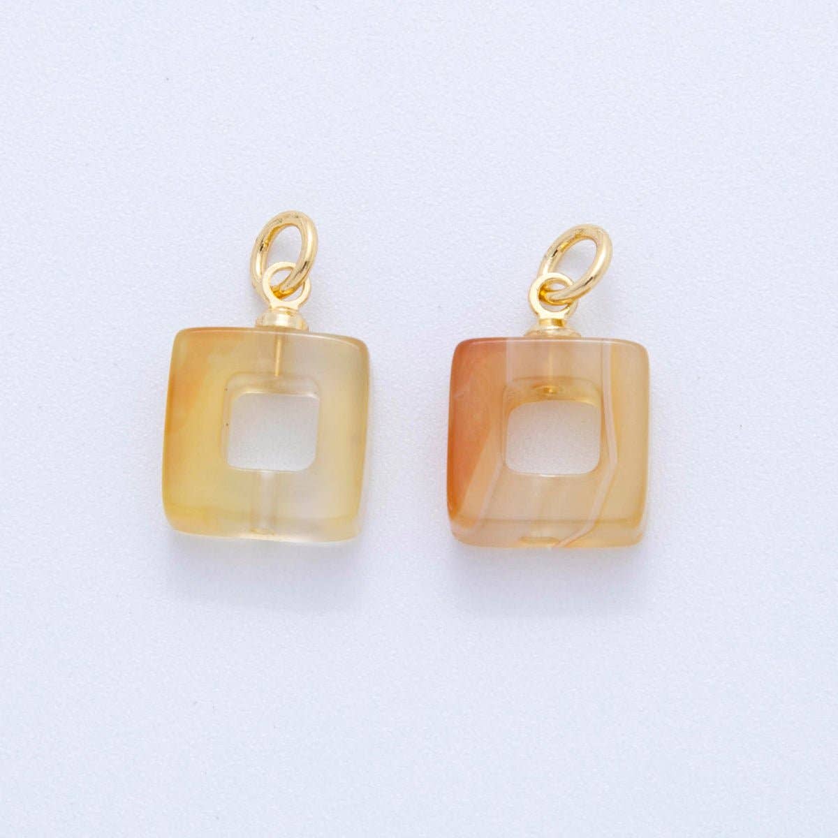 18K Gold Filled Orange Citrine Open Square Gemstone Charm | AG295