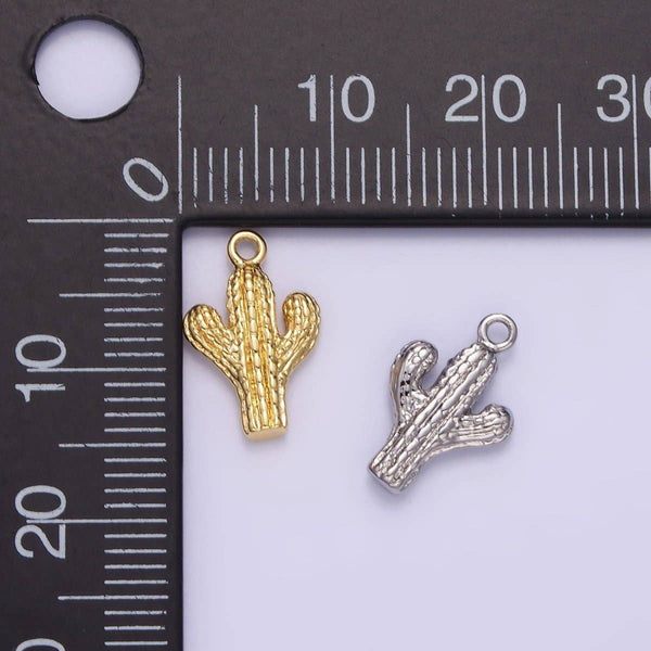 14K Gold Filled Cactus Plant Nature Textured Charm in Gold & Silver | W532