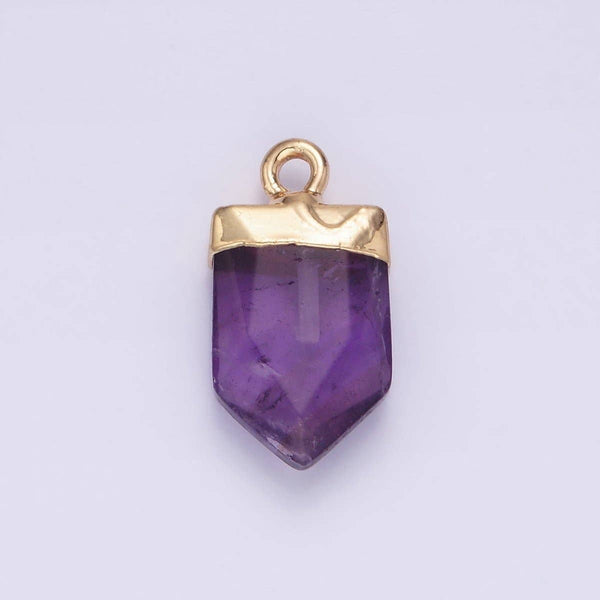 Gemstone Pointed Pendant Stone Crystal, Amethyst, Quartz, Labradorite, Amazonite, Teal Gold Plated N1728 N1729 N1730 N1731 N1732